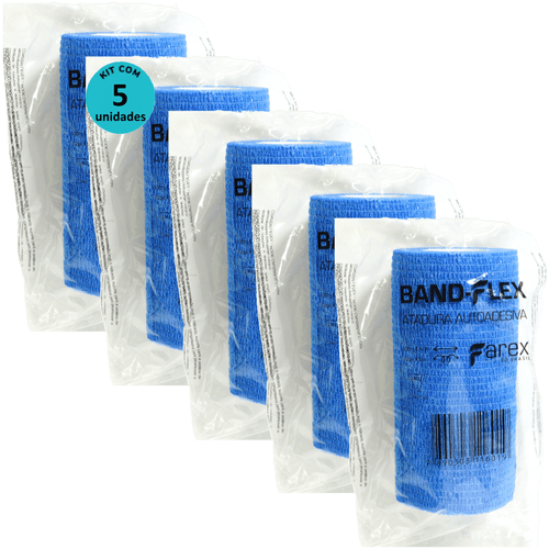 Atadura 10cm Azul Band-Flex Autoadesiva Para Animais Farex Kit Com 5